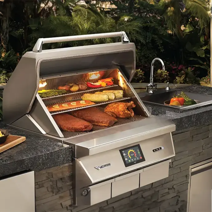 outdoor bar and beverage station with granite countertops