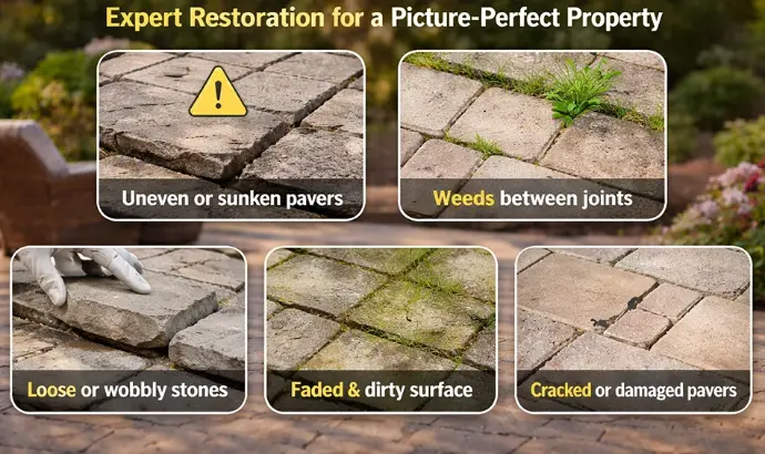 cracked patio pavers damaged patio uneven patio sunken patio