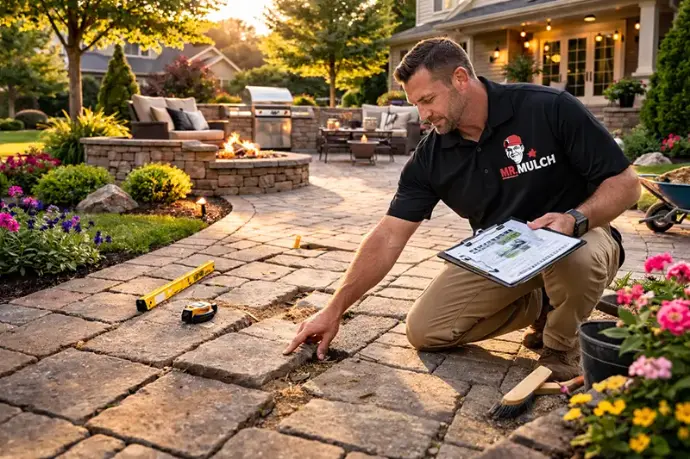 Uneven patio loose pavers patio contractor hardscaping