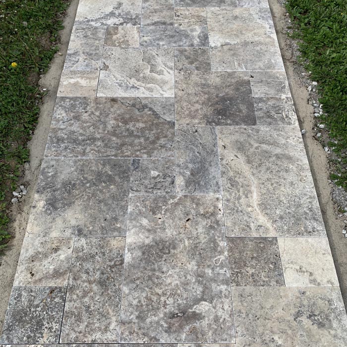 Silver Premium Tumbled Travertine walkway